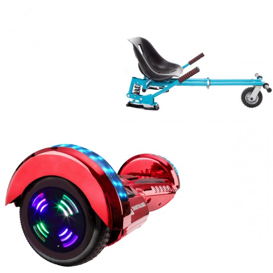 Pachet Hoverboard 6.5 inch cu Scaun cu Suspensii, Transformers ElectroRed Junior, Autonomie Standard si Hoverkart Albastru cu Suspensii Duble, Smart Balance