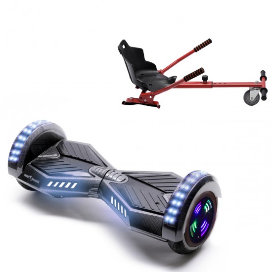 Pachet Hoverboard 6.5 inch cu Scaun Standard, Transformers Carbon Junior, Autonomie Standard si Hoverkart Ergonomic Rosu, Smart Balance