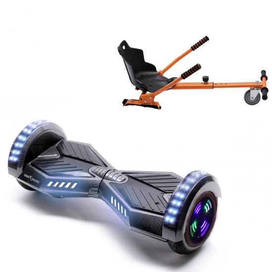 Pachet Hoverboard 6.5 inch cu Scaun Standard, Transformers Carbon Junior, Autonomie Standard si Hoverkart Ergonomic Portocaliu, Smart Balance