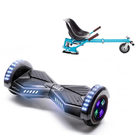 Pachet Hoverboard 6.5 inch cu Scaun cu Suspensii, Transformers Carbon Junior, Autonomie Standard si Hoverkart Albastru cu Suspensii Duble, Smart Balance