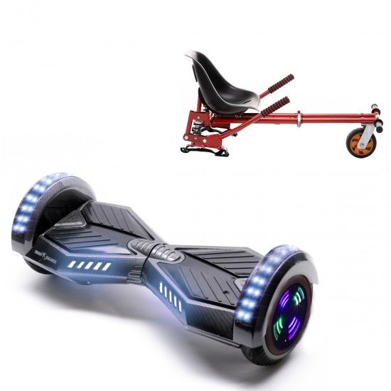 Pachet Hoverboard 6.5 inch cu Scaun cu Suspensii, Transformers Carbon Junior, Autonomie Standard si Hoverkart Rosu cu Suspensii Duble, Smart Balance