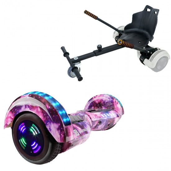 Pachet Hoverboard 6.5 inch cu Scaun Standard, Transformers Galaxy Pink Junior, Autonomie Standard si Hoverkart Ergonomic Negru, Smart Balance