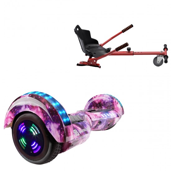 Pachet Hoverboard 6.5 inch cu Scaun Standard, Transformers Galaxy Pink Junior, Autonomie Standard si Hoverkart Ergonomic Rosu, Smart Balance