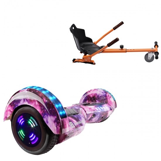 Pachet Hoverboard 6.5 inch cu Scaun Standard, Transformers Galaxy Pink Junior, Autonomie Standard si Hoverkart Ergonomic Portocaliu, Smart Balance