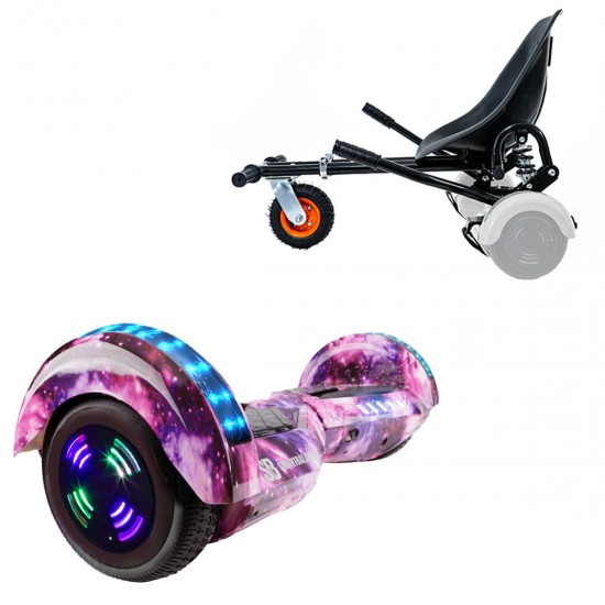 Pachet Hoverboard 6.5 inch cu Scaun cu Suspensii, Transformers Galaxy Pink Junior, Autonomie Standard si Hoverkart Negru cu Suspensii Duble, Smart Balance
