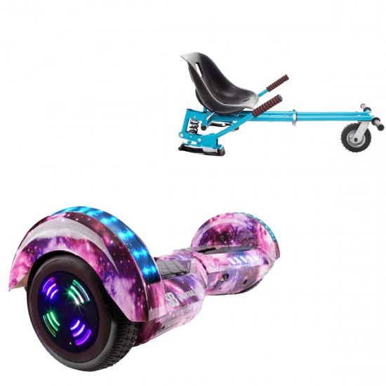 Pachet Hoverboard 6.5 inch cu Scaun cu Suspensii, Transformers Galaxy Pink Junior, Autonomie Standard si Hoverkart Albastru cu Suspensii Duble, Smart Balance