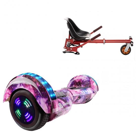 Pachet Hoverboard 6.5 inch cu Scaun cu Suspensii, Transformers Galaxy Pink Junior, Autonomie Standard si Hoverkart Rosu cu Suspensii Duble, Smart Balance