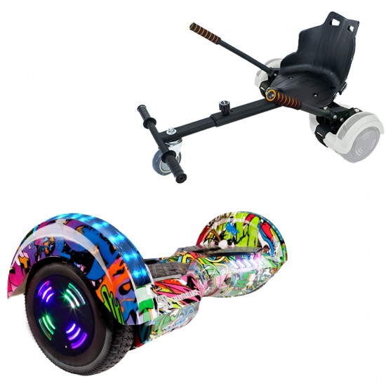 Pachet Hoverboard 6.5 inch cu Scaun Standard, Transformers Multicolor Junior, Autonomie Standard si Hoverkart Ergonomic Negru, Smart Balance