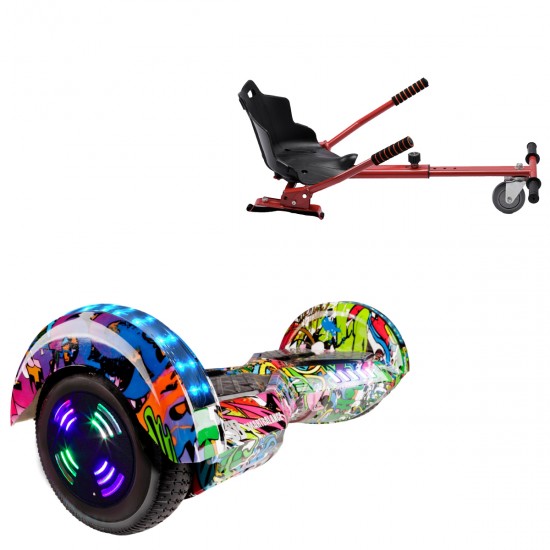 Pachet Hoverboard 6.5 inch cu Scaun Standard, Transformers Multicolor Junior, Autonomie Standard si Hoverkart Ergonomic Rosu, Smart Balance
