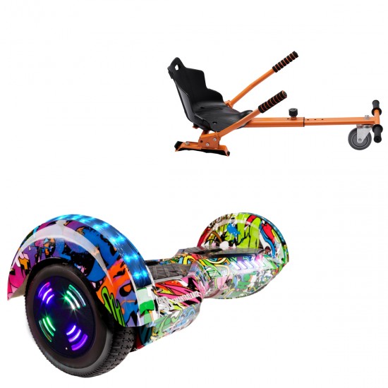 Pachet Hoverboard 6.5 inch cu Scaun Standard, Transformers Multicolor Junior, Autonomie Standard si Hoverkart Ergonomic Portocaliu, Smart Balance