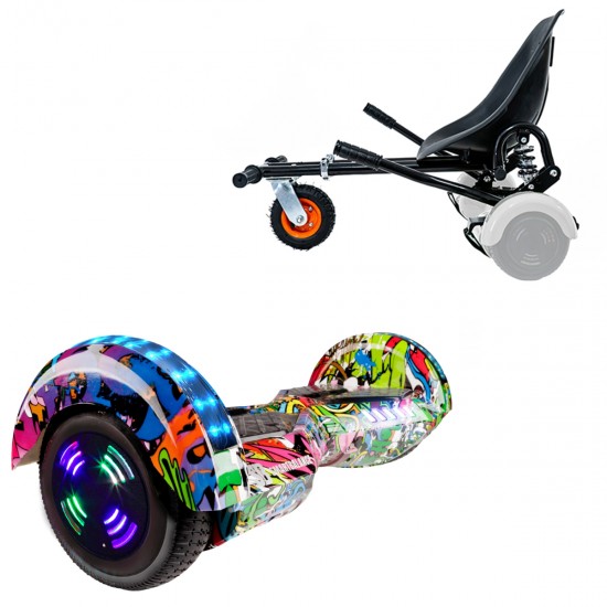Pachet Hoverboard 6.5 inch cu Scaun cu Suspensii, Transformers Multicolor Junior, Autonomie Standard si Hoverkart Negru cu Suspensii Duble, Smart Balance