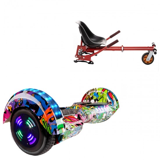 Pachet Hoverboard 6.5 inch cu Scaun cu Suspensii, Transformers Multicolor Junior, Autonomie Standard si Hoverkart Rosu cu Suspensii Duble, Smart Balance