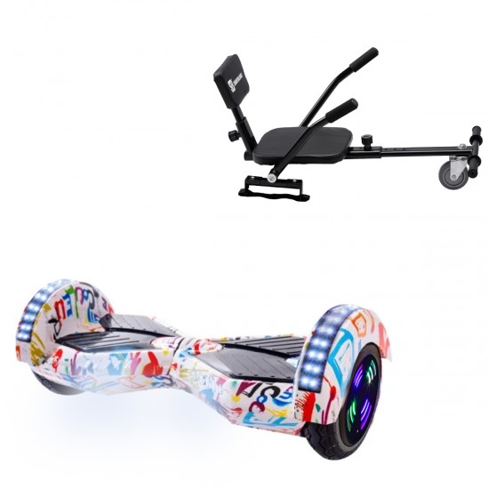 Pachet Hoverboard 6.5 inch cu Scaun Confort, Transformers Splash Junior, Autonomie Standard si Hoverkart cu Burete Negru, Smart Balance
