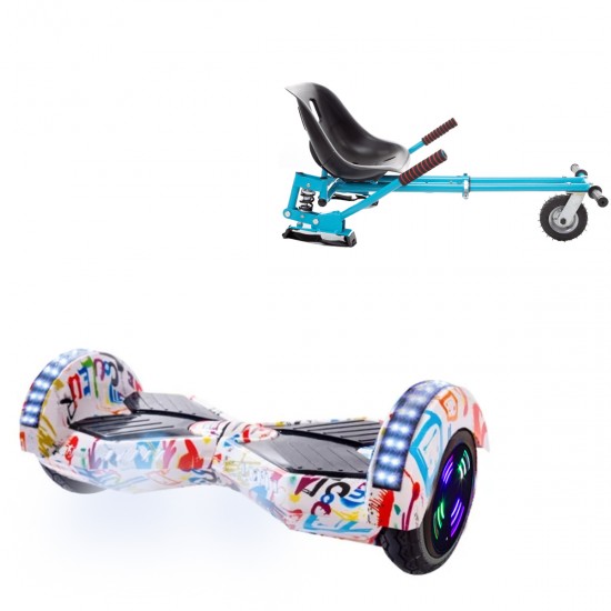 Pachet Hoverboard 6.5 inch cu Scaun cu Suspensii, Transformers Splash Junior, Autonomie Standard si Hoverkart Albastru cu Suspensii Duble, Smart Balance