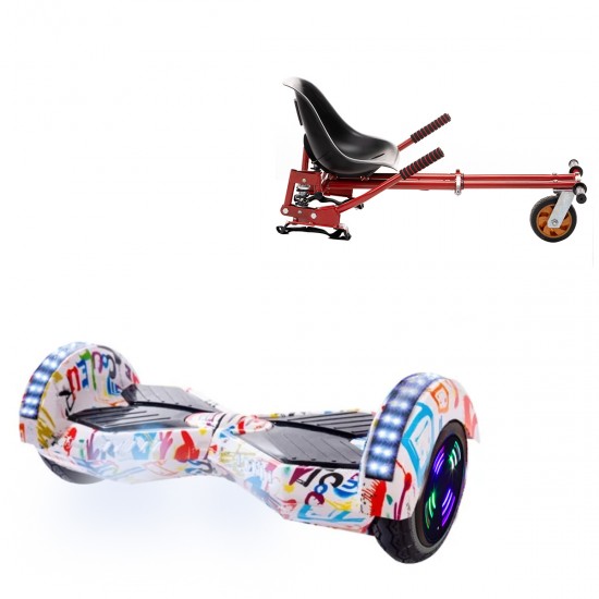 Pachet Hoverboard 6.5 inch cu Scaun cu Suspensii, Transformers Splash Junior, Autonomie Standard si Hoverkart Rosu cu Suspensii Duble, Smart Balance