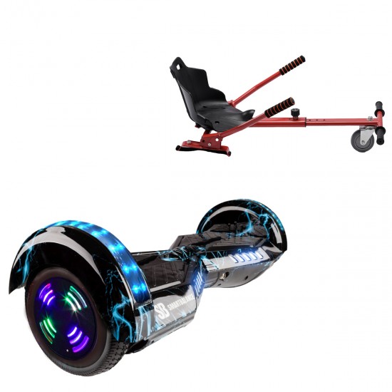 Pachet Hoverboard 6.5 inch cu Scaun Standard, Transformers Thunderstorm Blue Junior, Autonomie Standard si Hoverkart Ergonomic Rosu, Smart Balance