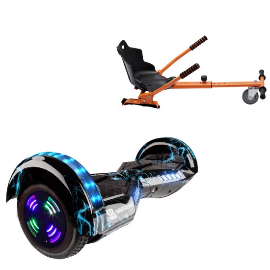 Pachet Hoverboard 6.5 inch cu Scaun Standard, Transformers Thunderstorm Blue Junior, Autonomie Standard si Hoverkart Ergonomic Portocaliu, Smart Balance