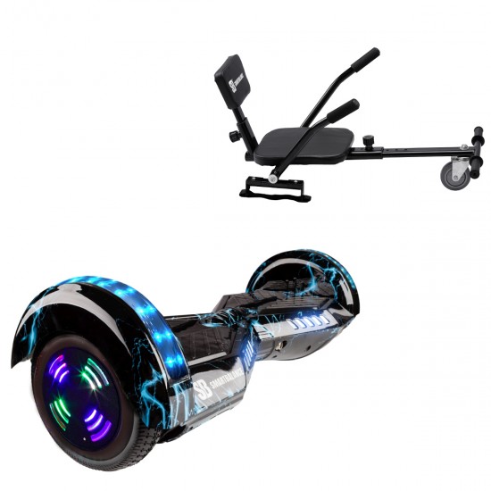 Pachet Hoverboard 6.5 inch cu Scaun Confort, Transformers Thunderstorm Blue Junior, Autonomie Standard si Hoverkart cu Burete Negru, Smart Balance
