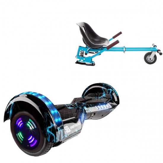 Pachet Hoverboard 6.5 inch cu Scaun cu Suspensii, Transformers Thunderstorm Blue Junior, Autonomie Standard si Hoverkart Albastru cu Suspensii Duble, Smart Balance