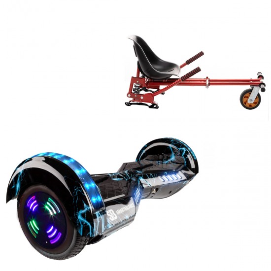 Pachet Hoverboard 6.5 inch cu Scaun cu Suspensii, Transformers Thunderstorm Blue Junior, Autonomie Standard si Hoverkart Rosu cu Suspensii Duble, Smart Balance