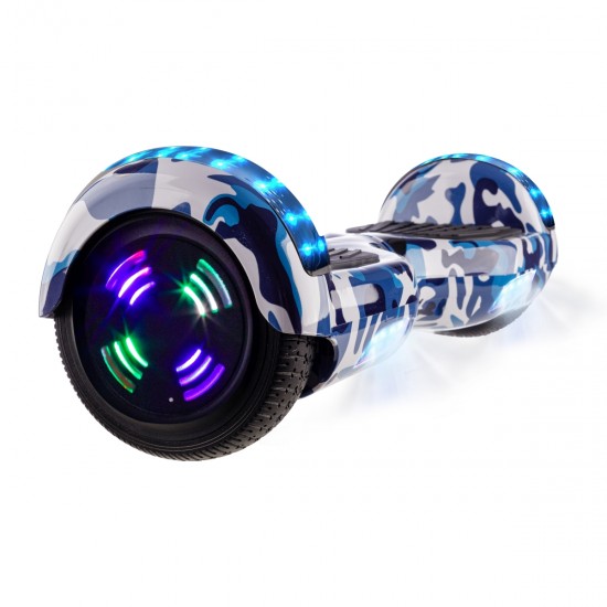 Pachet Hoverboard 6.5 inch cu Scaun Standard, Regular Camouflage Blue Junior, Autonomie Standard si Hoverkart Ergonomic Portocaliu, Smart Balance 2
