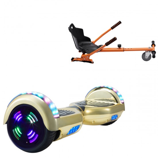 Pachet Hoverboard 6.5 inch cu Scaun Standard, Regular ElectroGold Junior, Autonomie Standard si Hoverkart Ergonomic Portocaliu, Smart Balance
