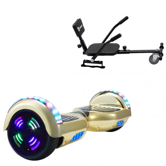 Pachet Hoverboard 6.5 inch cu Scaun Confort, Regular ElectroGold Junior, Autonomie Standard si Hoverkart cu Burete Negru, Smart Balance