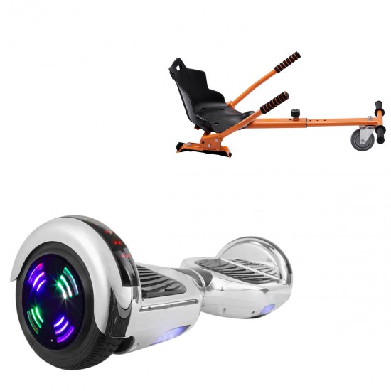 Pachet Hoverboard 6.5 inch cu Scaun Standard, Regular ElectroSilver Junior, Autonomie Standard si Hoverkart Ergonomic Portocaliu, Smart Balance
