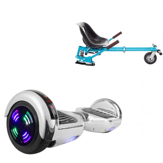 Pachet Hoverboard 6.5 inch cu Scaun cu Suspensii, Regular ElectroSilver Junior, Autonomie Standard si Hoverkart Albastru cu Suspensii Duble, Smart Balance
