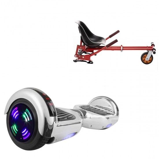 Pachet Hoverboard 6.5 inch cu Scaun cu Suspensii, Regular ElectroSilver Junior, Autonomie Standard si Hoverkart Rosu cu Suspensii Duble, Smart Balance