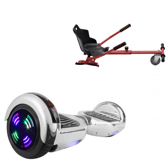 Pachet Hoverboard 6.5 inch cu Scaun Standard, Regular ElectroSilver Junior, Autonomie Standard si Hoverkart Ergonomic Rosu, Smart Balance