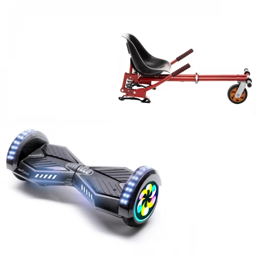 Pachet Hoverboard 8 inch cu Scaun cu Suspensii, Transformers Carbon PRO, Autonomie Extinsa si Hoverkart Rosu cu Suspensii Duble, Smart Balance