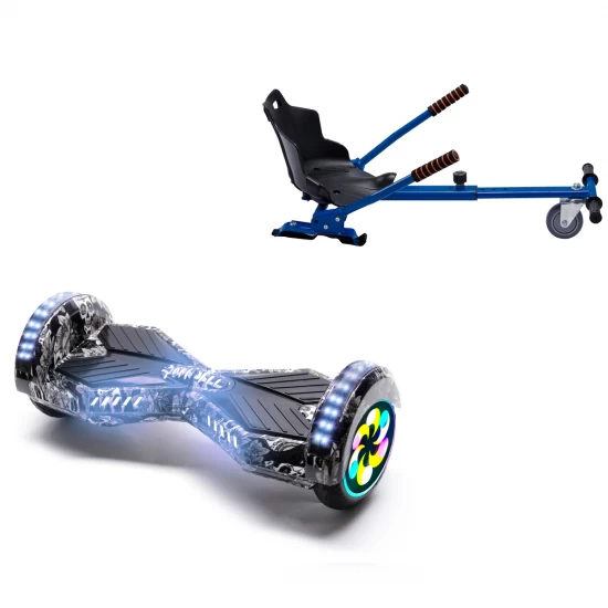 Pachet Hoverboard 8 inch cu Scaun Standard, Transformers SkullHead PRO, Autonomie Standard si Hoverkart Ergonomic Albastru, Smart Balance