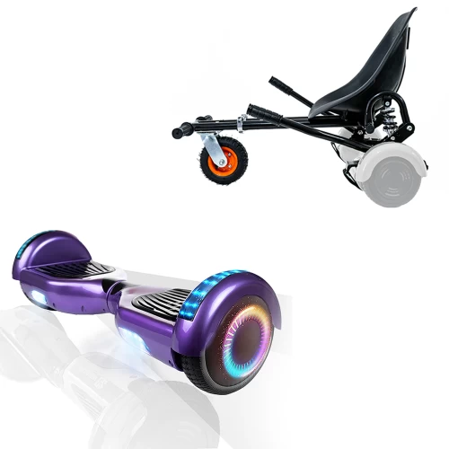 Pachet Hoverboard 6.5 inch cu Scaun cu Suspensii, Regular Purple PRO, Autonomie Extinsa si Hoverkart Negru cu Suspensii Duble, Smart Balance