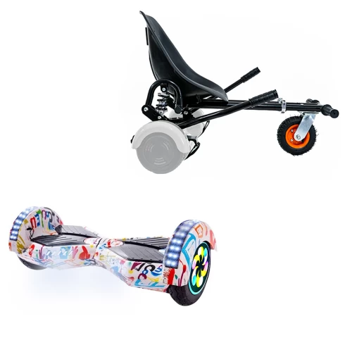 Pachet Hoverboard 8 inch cu Scaun cu Suspensii, Transformers Splash PRO, Autonomie Extinsa si Hoverkart Negru cu Suspensii Duble, Smart Balance
