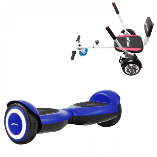 Pachet Hoverboard 6.5 inch cu Scaun Confort, Jetson Prism Blue, Autonomie Standard și Hoverkart cu Burete Alb, Smart Balance