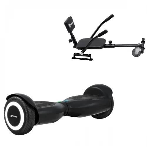 Pachet Hoverboard 6.5 inch cu Scaun Confort, Jetson Prism Black, Autonomie Standard și Hoverkart cu Burete Negru, Smart Balance