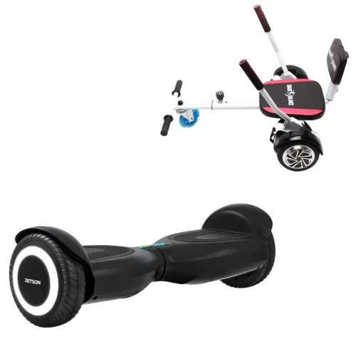 Pachet Hoverboard 6.5 inch cu Scaun Confort, Jetson Prism Black, Autonomie Standard și Hoverkart cu Burete Alb, Smart Balance