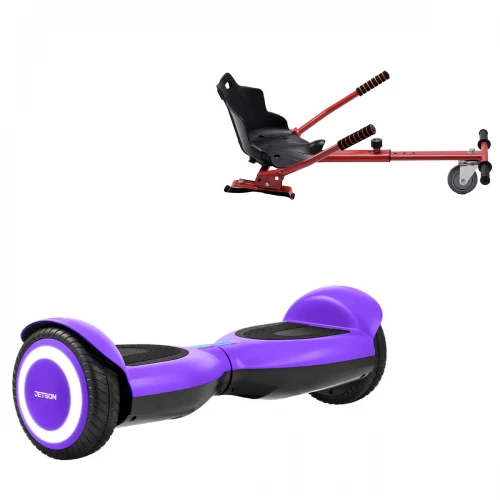 Pachet Hoverboard 6.5 inch cu Scaun Standard, Jetson Prism Purple, Autonomie Standard și Hoverkart Ergonomic Rosu, Smart Balance