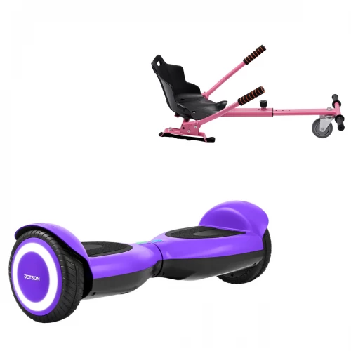 Pachet Hoverboard 6.5 inch cu Scaun Standard, Jetson Prism Purple, Autonomie Standard și Hoverkart Ergonomic Roz, Smart Balance