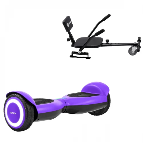 Pachet Hoverboard 6.5 inch cu Scaun Confort, Jetson Prism Purple, Autonomie Standard și Hoverkart cu Burete Negru, Smart Balance
