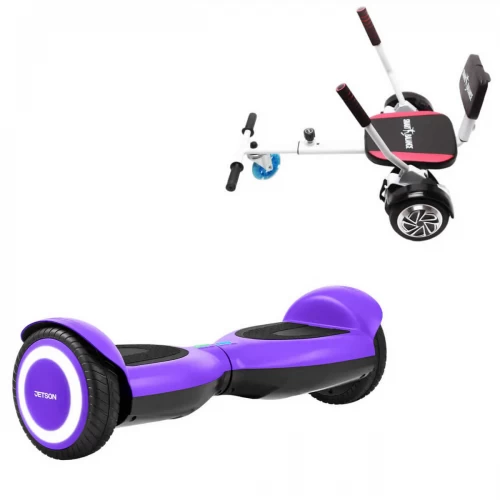 Pachet Hoverboard 6.5 inch cu Scaun Confort, Jetson Prism Purple, Autonomie Standard și Hoverkart cu Burete Alb, Smart Balance