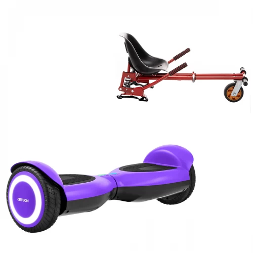 Pachet Hoverboard 6.5 inch cu Scaun cu Suspensii, Jetson Prism Purple, Autonomie Standard și Hoverkart Rosu cu Suspensii Duble, Smart Balance