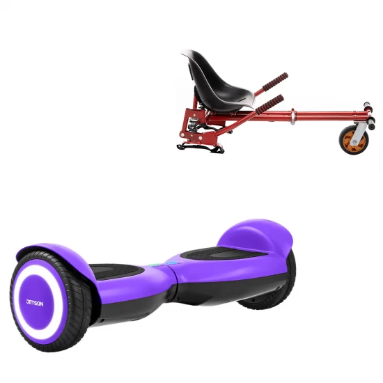 Pachet Hoverboard 6.5 inch cu Scaun cu Suspensii, Jetson Prism Purple, Autonomie Standard și Hoverkart Rosu cu Suspensii Duble, Smart Balance