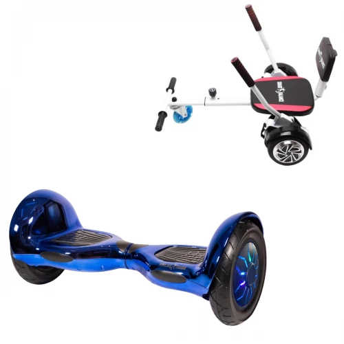 Pachet Hoverboard 10 inch cu Scaun Confort, Off-Road ElectroBlue PRO, Autonomie Extinsa si Hoverkart cu Burete Alb, Smart Balance