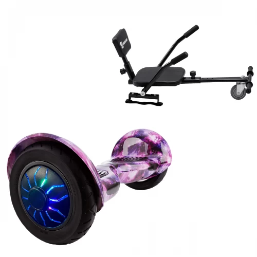 Pachet Hoverboard 10 inch cu Scaun Confort, Off-Road Galaxy PRO, Autonomie Extinsa si Hoverkart cu Burete Negru, Smart Balance