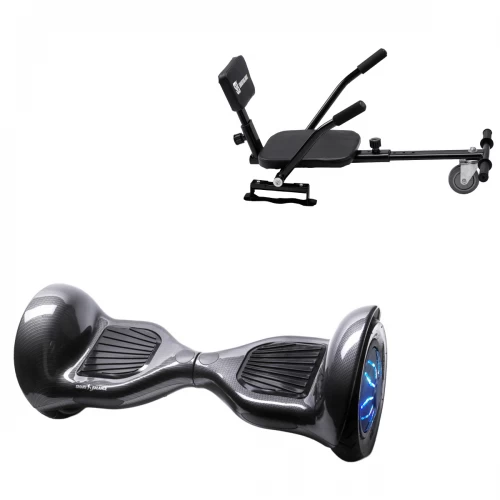 Pachet Hoverboard 10 inch cu Scaun Confort, Off-Road Carbon PRO, Autonomie Extinsa si Hoverkart cu Burete Negru, Smart Balance