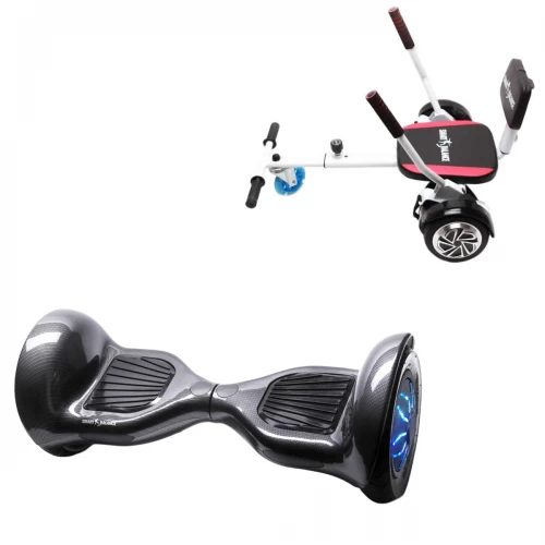 Pachet Hoverboard 10 inch cu Scaun Confort, Off-Road Carbon PRO, Autonomie Extinsa si Hoverkart cu Burete Alb, Smart Balance