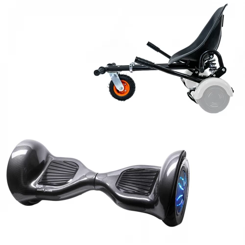 Pachet Hoverboard 10 inch cu Scaun cu Suspensii, Off-Road Carbon PRO, Autonomie Extinsa si Hoverkart Negru cu Suspensii Duble, Smart Balance
