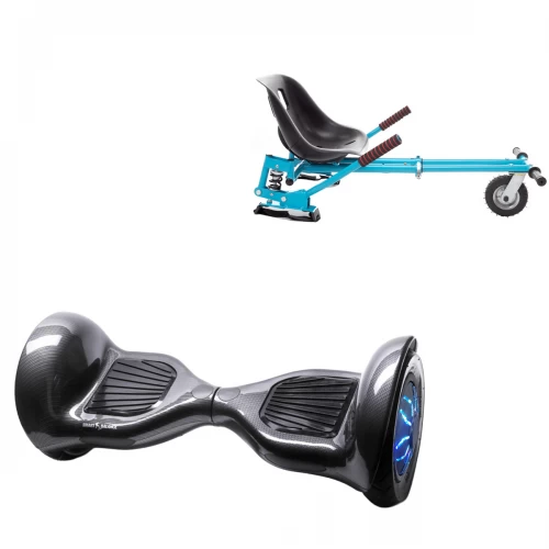 Pachet Hoverboard 10 inch cu Scaun cu Suspensii, Off-Road Carbon PRO, Autonomie Extinsa si Hoverkart Albastru cu Suspensii Duble, Smart Balance